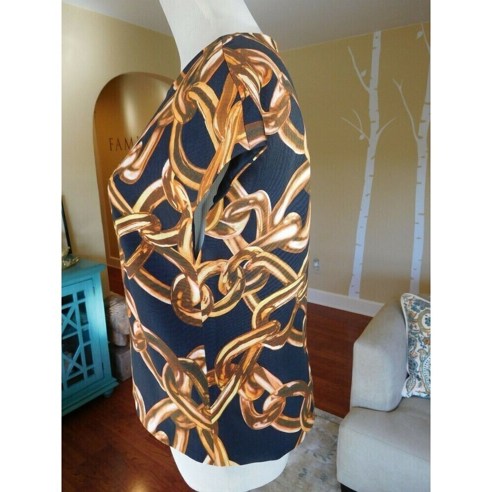 Gorgeous TRINA TURK "Carola Blouse" Chain Print Cap Sleeve Crew Neck Blouse P - Picture 6 of 10